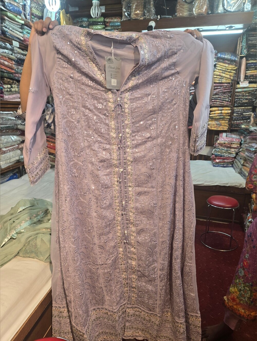 Stunning Embroidered & Beaded Lavender Chiffon Gown